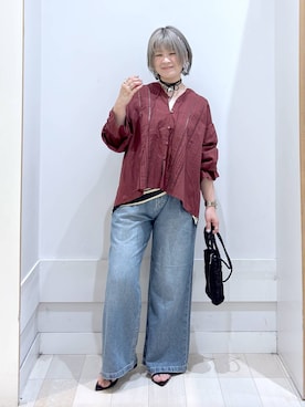 「GLOBAL WORK（グローバルワーク）のハシゴレースリボンカーデ/1042789（シャツ/ブラウス、レッド系）」を使った、amamikanoheyaさん（レディース・155cm）の夏コーディネート