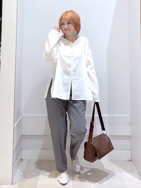 「GLOBAL WORK（グローバルワーク）のラクッションベルトニットパンプス/290988（パンプス、ホワイト系）」を使った、amamikanoheyaさん（レディース・155cm）の春コーディネート