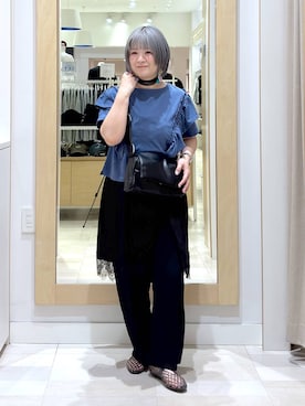 「GLOBAL WORK（グローバルワーク）のスッキリイージーパンツ/629832（その他パンツ、ブラック系）」を使った、amamikanoheyaさん（レディース・155cm）の夏コーディネート
