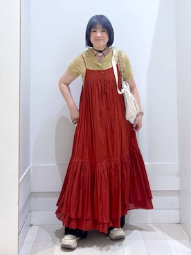 「GLOBAL WORK（グローバルワーク）のmeets India/2WAYティアードワンピース/636282（ワンピース、オレンジ系）」を使った、amamikanoheyaさん（レディース・155cm）の夏コーディネート