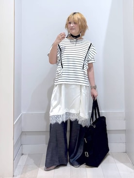 「GLOBAL WORK（グローバルワーク）のデニムライクパンツ/636574（その他パンツ、ブルー系）」を使った、amamikanoheyaさん（レディース・155cm）の夏コーディネート