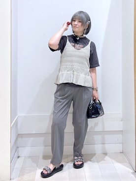 「GLOBAL WORK（グローバルワーク）のウツクシルエットDRYテーパードパンツ/636544（その他パンツ、グレー系）」を使った、amamikanoheyaさん（レディース・155cm）の夏コーディネート
