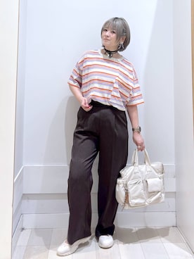「GLOBAL WORK（グローバルワーク）のパフユーミニトート/1018043（トートバッグ、ホワイト系）」を使った、amamikanoheyaさん（レディース・155cm）の夏コーディネート
