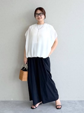 「Elura（エルーラ）の≪イージーケア・速乾≫サラサラサマーフレンチコンビTシャツ/451128（Tシャツ/カットソー、ホワイト系）」を使った、gw_maieiさん（レディース・160cm）の夏コーディネート