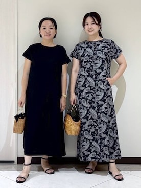 「Elura（エルーラ）のスクエアートゥ華奢サンダル/646445（サンダル、ブラック系）」を使った、gw_maieiさん（レディース・160cm）の夏コーディネート