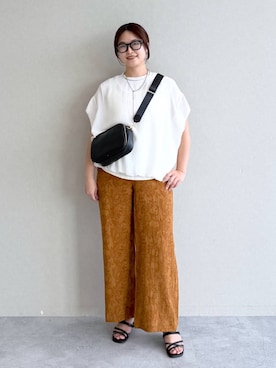 「Elura（エルーラ）の≪イージーケア・速乾≫サラサラサマーフレンチコンビTシャツ/451128（Tシャツ/カットソー、ホワイト系）」を使った、gw_maieiさん（レディース・160cm）の夏コーディネート