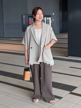 「Elura（エルーラ）のサマ見えリラクシーセミワイドパンツ/580458（その他パンツ、ブラウン系）」を使った、gw_maieiさん（レディース・160cm）の春コーディネート
