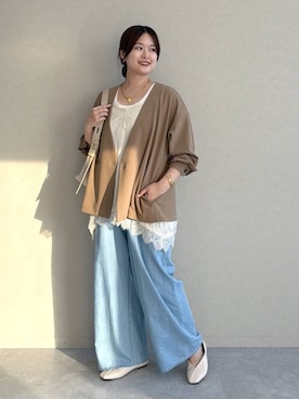 「Elura（エルーラ）のバケツドッキングバッグ/1047984（ショルダーバッグ、ベージュ系）」を使った、gw_maieiさん（レディース・160cm）の夏コーディネート