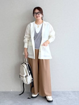 「Elura（エルーラ）の遮熱UVシアシャツジャケット/1000110（その他アウター、ホワイト系）」を使った、gw_maieiさん（レディース・160cm）の夏コーディネート
