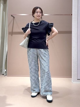 「Elura（エルーラ）のカットツイードワイドパンツ/1055346（その他パンツ、グレー系）」を使った、gw_maieiさん（レディース・160cm）の夏コーディネート