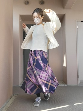 「チェック柄に恋してる」｜「アイテム（その他アウター）」を使った、まある(👓)さん（レディース・164cm）の春コーディネート