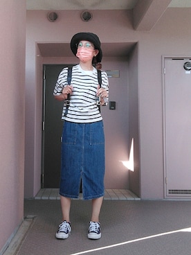 「CHUMS（チャムス）のアイテム（帽子）」を使った、まある(👓)さん（レディース・164cm）の夏コーディネート