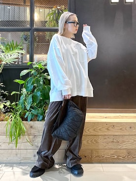 「メガネ」｜「アイテム（モカシン/デッキシューズ）」を使った、すなぎもさん（レディース・153cm）の秋コーディネート