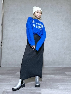 「アイテム（ニットキャップ/ビーニー、ホワイト系）」を使った、すなぎもさん（レディース・153cm）の秋コーディネート