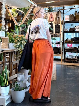「アイテム（その他パンツ、オレンジ系）」を使った、すなぎもさん（レディース・153cm）の夏コーディネート