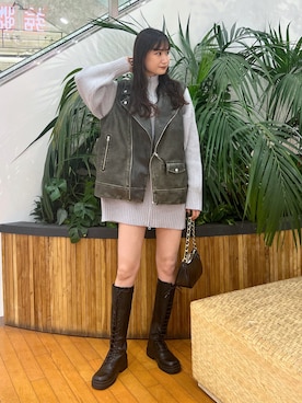 「FREE'S MART（フリーズマート）のアイテム（ライダースジャケット）」を使った、hazukiさん（レディース・163cm）の秋コーディネート