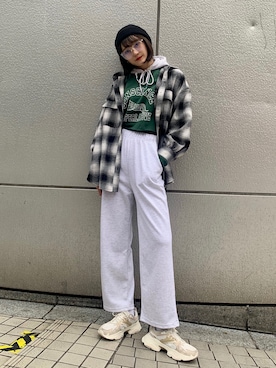 「チェック柄に恋してる」｜「アイテム（ニットキャップ/ビーニー）」を使った、ainoさん（レディース・169cm）の秋コーディネート