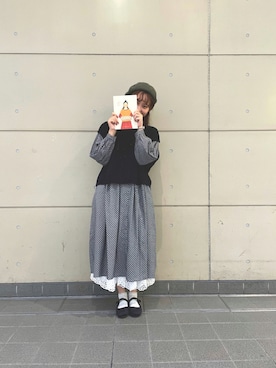 「レトロワンピース」｜「アイテム（ハンチング/ベレー帽）」を使った、やまもとさん（レディース・161cm）の秋コーディネート