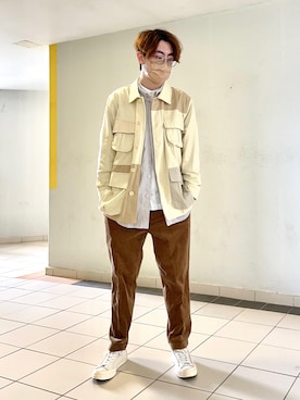 「UNIQLO（ユニクロ）のワイドフィットテーパードコーデュロイパンツ セットアップ可能（その他パンツ）」を使った、MC Chanさん（メンズ・174cm）の冬コーディネート