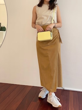 「イエローバッグ」｜「アイテム（スカート）」を使った、matsumotoさん（レディース・158cm）の夏コーディネート