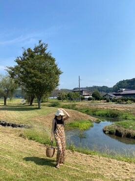「ペーパーハット」｜「アイテム（オールインワン・サロペット）」を使った、adahyanさん（レディース・159cm）の秋コーディネート