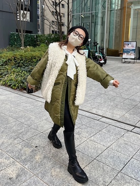 「アイテム（その他アウター、グリーン系）」を使った、ももぞうさん（レディース・154cm）の冬コーディネート