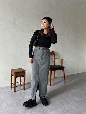 「アイテム（デニムスカート、グレー系）」を使った、ももぞうさん（レディース・154cm）の夏コーディネート