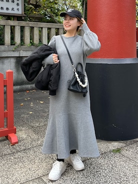 「スウェットワンピース」｜「アイテム（MA-1）」を使った、ももぞうさん（レディース・154cm）の秋コーディネート