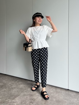 「ぺプラムトップス」｜「アイテム（キャスケット）」を使った、ももぞうさん（レディース・154cm）の夏コーディネート