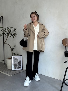 「prose verse（プロズヴェール）のバックギャザーミドル丈Aライントレンチコート（トレンチコート、ベージュ系）」を使った、ももぞうさん（レディース・154cm）の春コーディネート