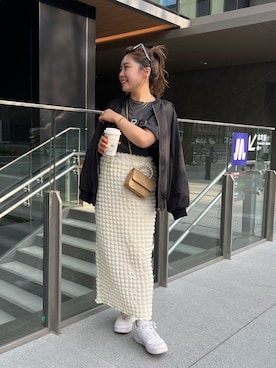 「メガネ女子」｜「アイテム（MA-1）」を使った、ももぞうさん（レディース・154cm）の春コーディネート