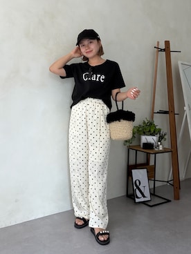 「prose verse（プロズヴェール）の【汗染み防止】パールロゴTシャツ（Tシャツ/カットソー、ブラック系）」を使った、ももぞうさん（レディース・154cm）の夏コーディネート