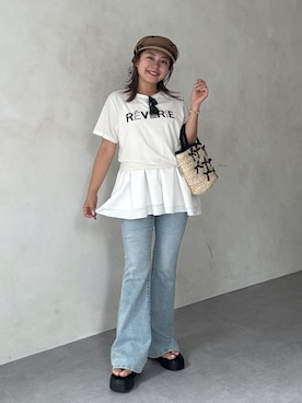 「アイテム（キャップ、ベージュ系）」を使った、ももぞうさん（レディース・154cm）の夏コーディネート