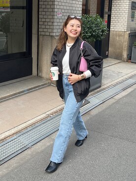 「ほめられ本命コーデ」｜「アイテム（MA-1）」を使った、ももぞうさん（レディース・154cm）の冬コーディネート