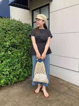 「ぺプラムトップス」｜「アイテム（キャスケット）」を使った、ももぞうさん（レディース・154cm）の夏コーディネート