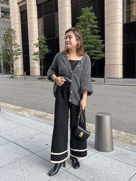 「prose verse（プロズヴェール）のパールボタン2WAYシャギーニットカーデ（カーディガン/ボレロ）」を使った、ももぞうさん（レディース・154cm）の秋コーディネート