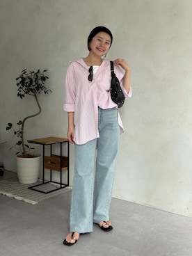 「prose verse（プロズヴェール）のポケットメタルチャームオーバーサイズシャツ（シャツ/ブラウス、ピンク系）」を使った、ももぞうさん（レディース・154cm）の春コーディネート
