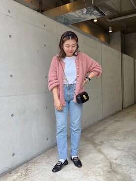 「prose verse（プロズヴェール）のパールボタン2WAYシャギーニットカーデ（カーディガン/ボレロ）」を使った、ももぞうさん（レディース・154cm）の秋コーディネート