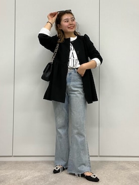 「prose verse（プロズヴェール）のアイテム（ノーカラージャケット）」を使った、ももぞうさん（レディース・154cm）の冬コーディネート