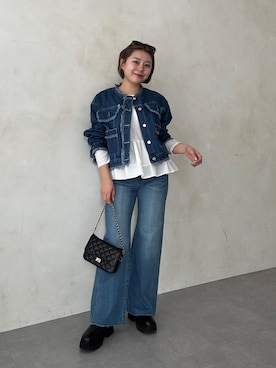 「prose verse（プロズヴェール）の【MOMO】裾フリルドッキングトップス（Tシャツ/カットソー、ホワイト系）」を使った、ももぞうさん（レディース・154cm）の春コーディネート