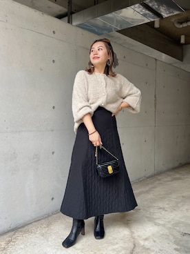 「prose verse（プロズヴェール）のパールボタン2WAYシャギーニットカーデ（カーディガン/ボレロ）」を使った、ももぞうさん（レディース・154cm）の秋コーディネート