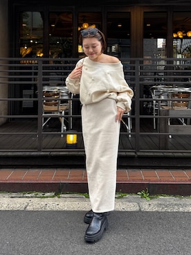 「アイテム（スカート、ベージュ系）」を使った、ももぞうさん（レディース・154cm）の冬コーディネート