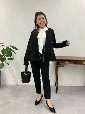 「ぺプラムトップス」｜「アイテム（ノーカラージャケット）」を使った、ももぞうさん（レディース・154cm）の冬コーディネート