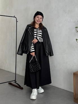 「アイテム（ライダースジャケット）」を使った、ももぞうさん（レディース・154cm）の秋コーディネート