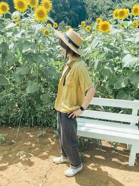 「レーヨンシャツ」｜「アイテム（帽子）」を使った、Renさん（レディース・165cm）の夏コーディネート