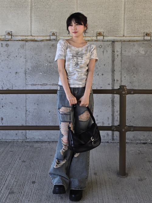 最終価格■6.20 a38 クラッシュデニムパンツ ブラック ワイド クラッシュ ワイドデニムパンツ | ness.