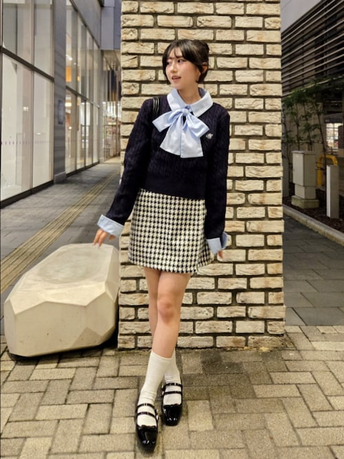 ボウタイシャツドッキングケーブルニット（ニット/セーター）｜INGNI