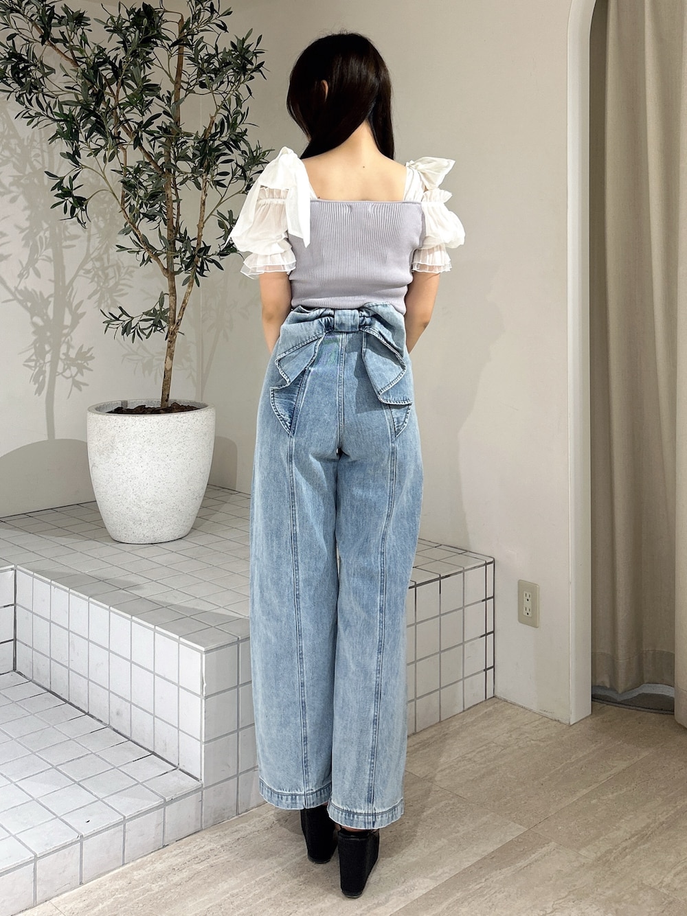 RESEXXY カットアウトリボンデニムパンツ インディゴブルー S RESEXXY