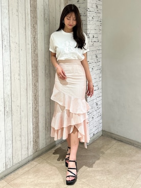 「アイテム（スカート、ピンク系）」を使った、nanamiさん（レディース・166cm）の夏コーディネート