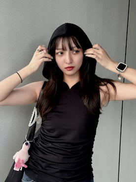 「韓国ファッション」｜「アイテム（パーカー）」を使った、MINAさん（レディース・163cm）の秋コーディネート